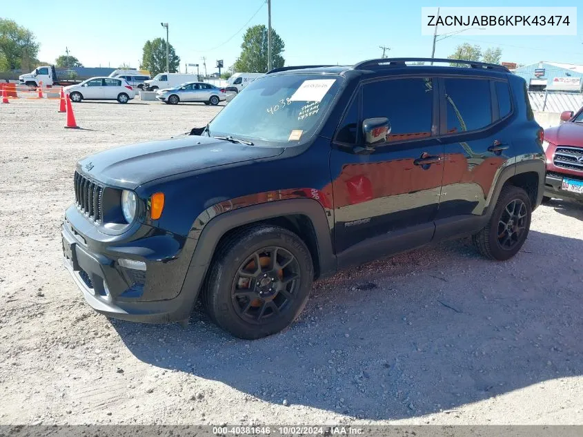 2019 Jeep Renegade Altitude Fwd VIN: ZACNJABB6KPK43474 Lot: 40381646