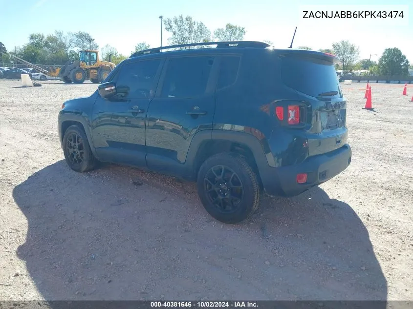 2019 Jeep Renegade Altitude Fwd VIN: ZACNJABB6KPK43474 Lot: 40381646