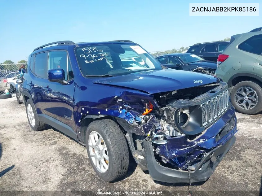 2019 Jeep Renegade Latitude Fwd VIN: ZACNJABB2KPK85186 Lot: 40489693