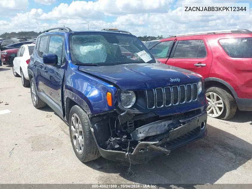 2019 Jeep Renegade Latitude Fwd VIN: ZACNJABB3KPK12344 Lot: 40521569