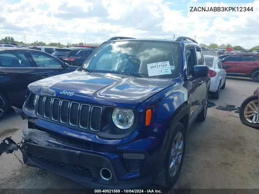 2019 Jeep Renegade Latitude Fwd VIN: ZACNJABB3KPK12344 Lot: 40521569