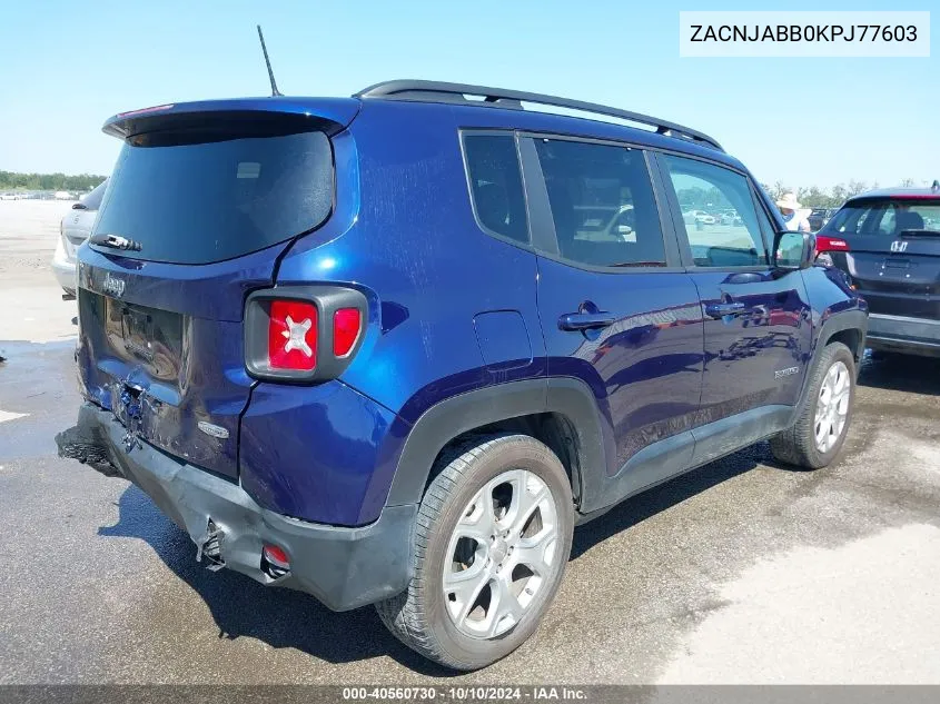 2019 Jeep Renegade Latitude Fwd VIN: ZACNJABB0KPJ77603 Lot: 40560730