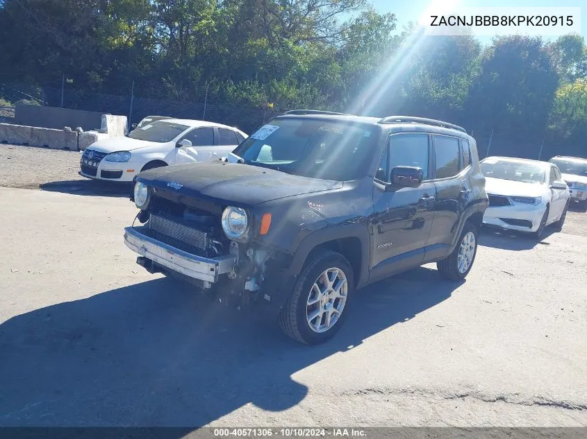 2019 Jeep Renegade Latitude 4X4 VIN: ZACNJBBB8KPK20915 Lot: 40571306