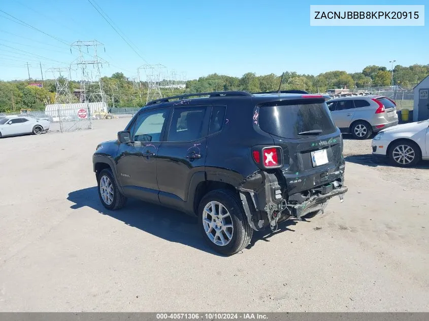 2019 Jeep Renegade Latitude 4X4 VIN: ZACNJBBB8KPK20915 Lot: 40571306