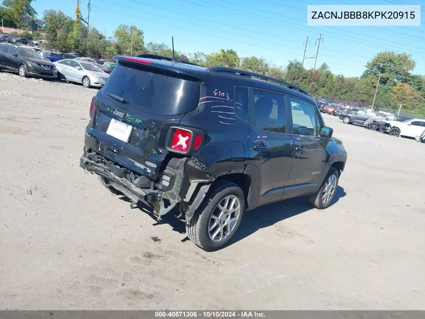 2019 Jeep Renegade Latitude 4X4 VIN: ZACNJBBB8KPK20915 Lot: 40571306