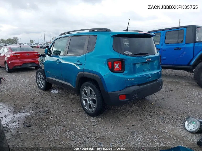 2019 Jeep Renegade Latitude 4X4 VIN: ZACNJBBBXKPK35755 Lot: 40605665