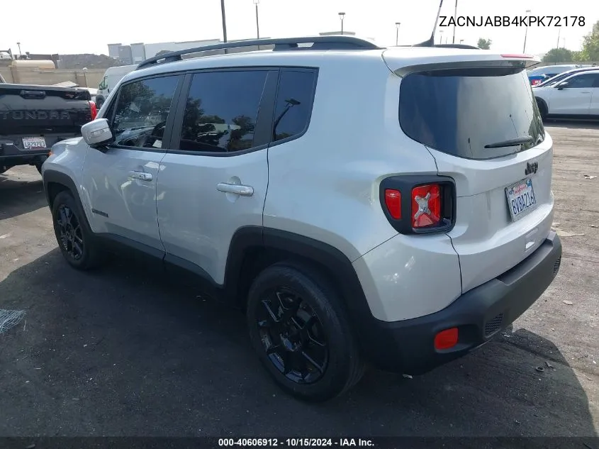 2019 Jeep Renegade Altitude Fwd VIN: ZACNJABB4KPK72178 Lot: 40606912