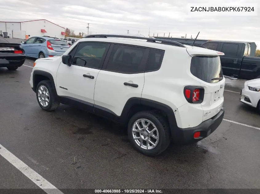 2019 Jeep Renegade Sport 4X4 VIN: ZACNJBAB0KPK67924 Lot: 40663985