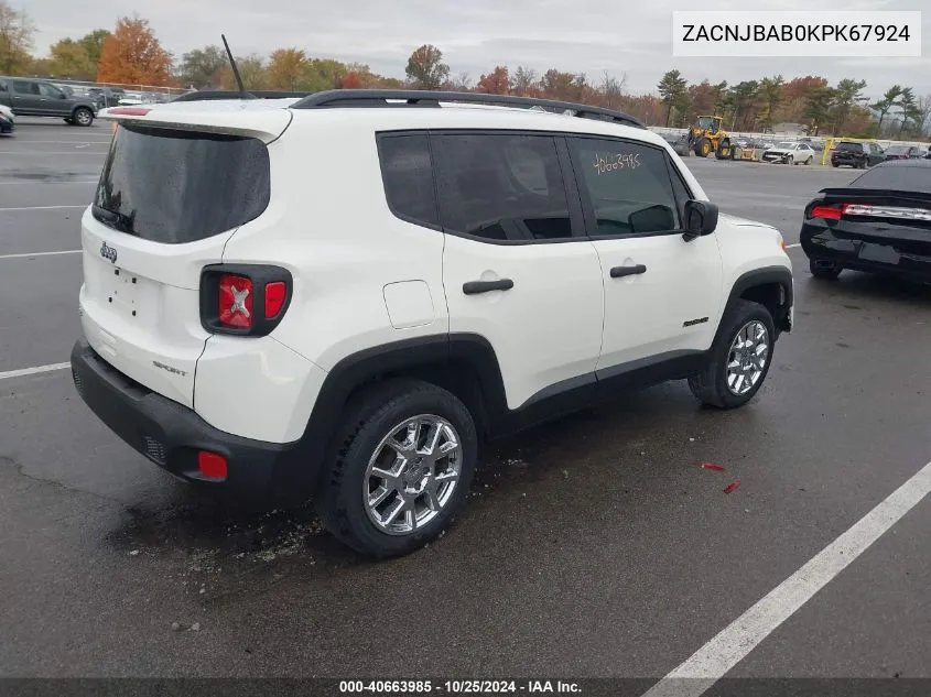 2019 Jeep Renegade Sport 4X4 VIN: ZACNJBAB0KPK67924 Lot: 40663985