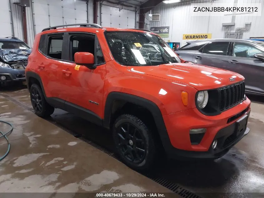 2019 Jeep Renegade Latitude 4X4 VIN: ZACNJBBB4KPK81212 Lot: 40679433