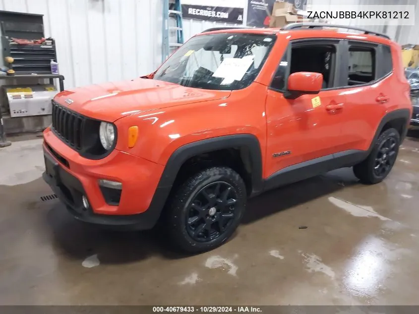 2019 Jeep Renegade Latitude 4X4 VIN: ZACNJBBB4KPK81212 Lot: 40679433