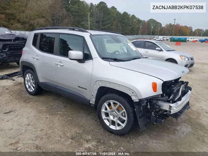 2019 Jeep Renegade Latitude Fwd VIN: ZACNJABB2KPK07538 Lot: 40747708