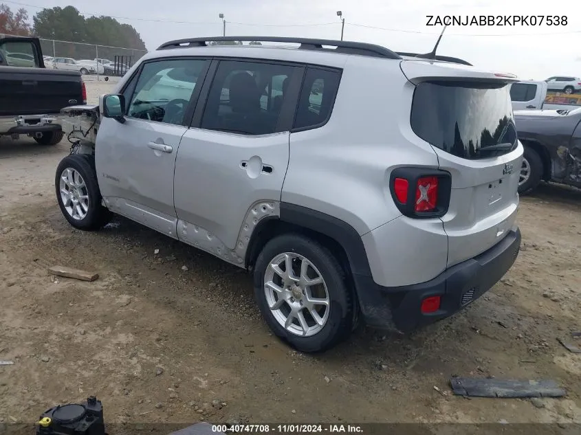 2019 Jeep Renegade Latitude Fwd VIN: ZACNJABB2KPK07538 Lot: 40747708