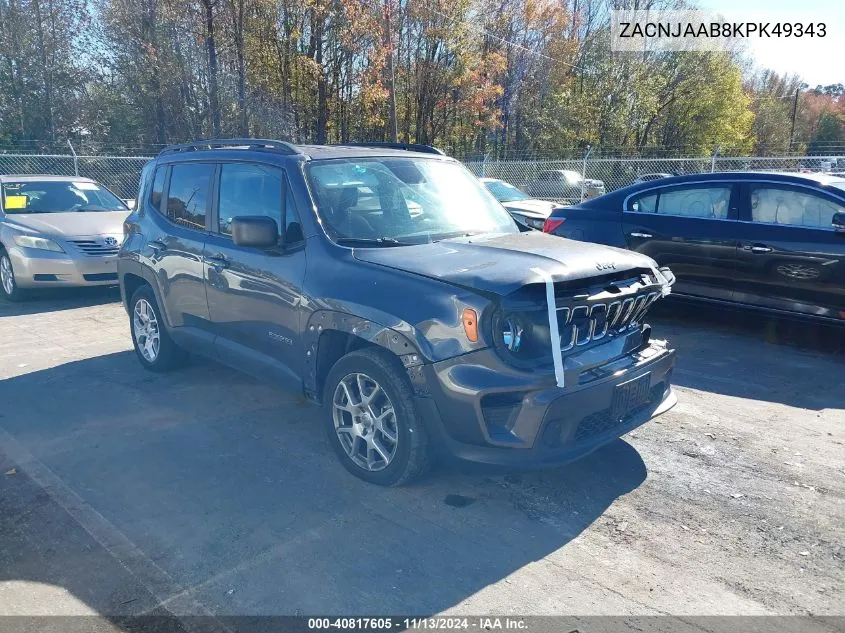 2019 Jeep Renegade Sport Fwd VIN: ZACNJAAB8KPK49343 Lot: 40817605