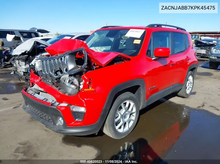 2019 Jeep Renegade Latitude Fwd VIN: ZACNJABB7KPK45475 Lot: 40820023