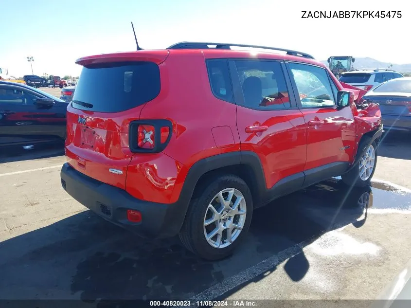 2019 Jeep Renegade Latitude Fwd VIN: ZACNJABB7KPK45475 Lot: 40820023