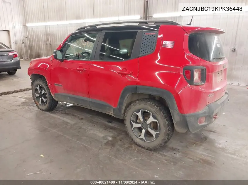 2019 Jeep Renegade Trailhawk 4X4 VIN: ZACNJBC19KPK36448 Lot: 40821480