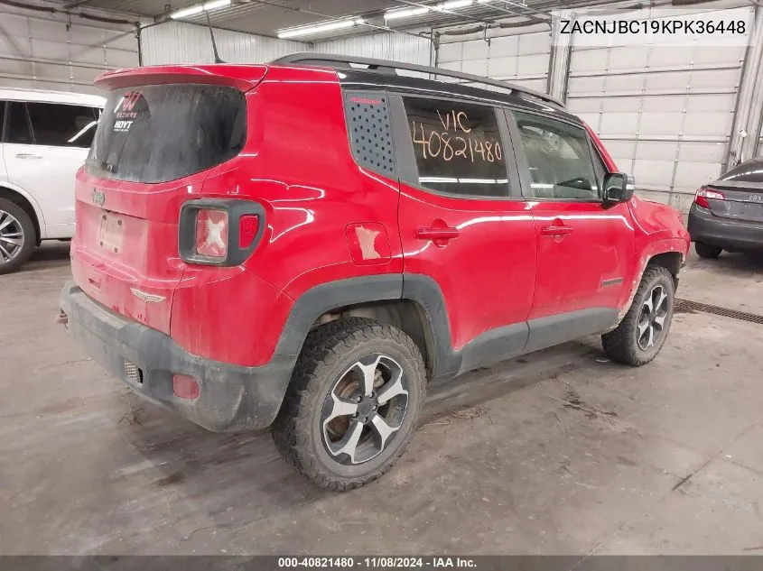 2019 Jeep Renegade Trailhawk 4X4 VIN: ZACNJBC19KPK36448 Lot: 40821480