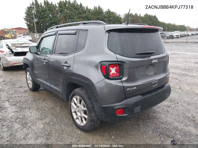 2019 Jeep Renegade Latitude 4X4 VIN: ZACNJBBB4KPJ77318 Lot: 40854467