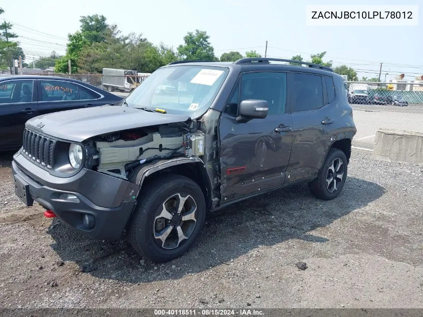 2020 Jeep Renegade Trailhawk 4X4 VIN: ZACNJBC10LPL78012 Lot: 40118511