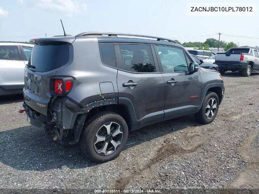 2020 Jeep Renegade Trailhawk 4X4 VIN: ZACNJBC10LPL78012 Lot: 40118511