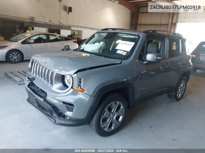 2020 Jeep Renegade Limited 4X4 VIN: ZACNJBD17LPM02918 Lot: 40205568