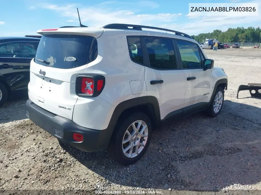 2020 Jeep Renegade Sport Fwd VIN: ZACNJAAB8LPM03826 Lot: 40242980