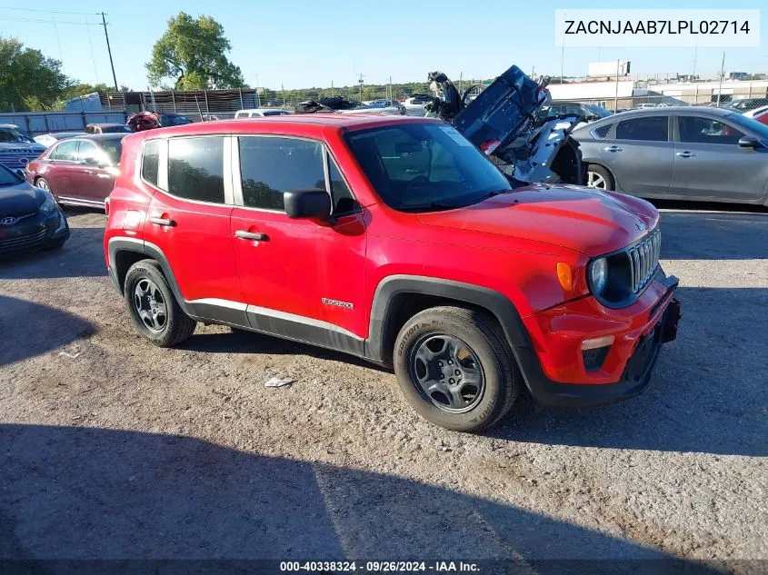 2020 Jeep Renegade Sport Fwd VIN: ZACNJAAB7LPL02714 Lot: 40338324