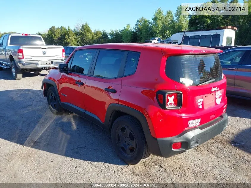 2020 Jeep Renegade Sport Fwd VIN: ZACNJAAB7LPL02714 Lot: 40338324