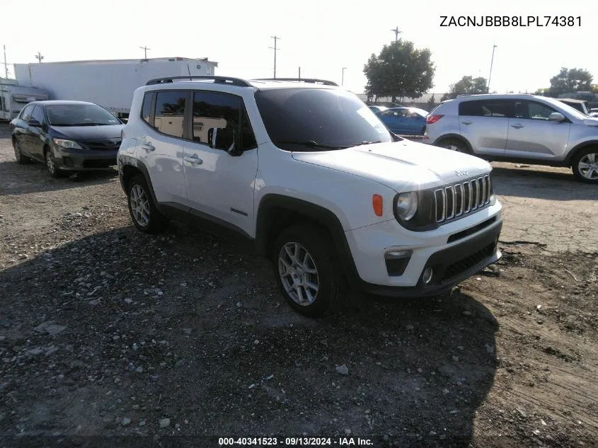 2020 Jeep Renegade Latitude VIN: ZACNJBBB8LPL74381 Lot: 40341523