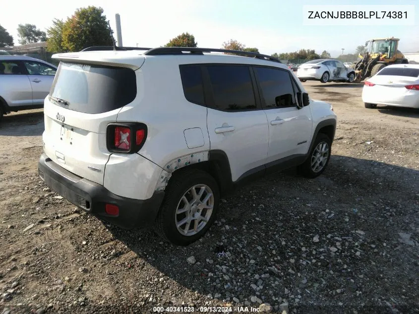 2020 Jeep Renegade Latitude VIN: ZACNJBBB8LPL74381 Lot: 40341523