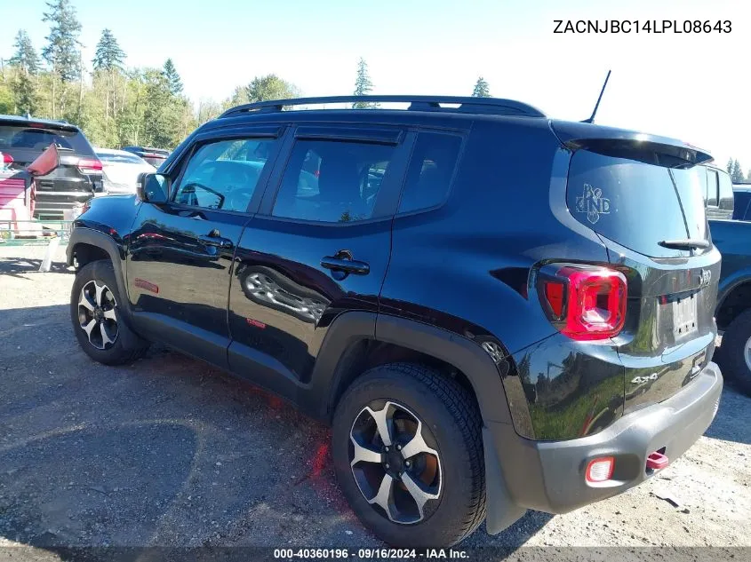 2020 Jeep Renegade Trailhawk 4X4 VIN: ZACNJBC14LPL08643 Lot: 40360196