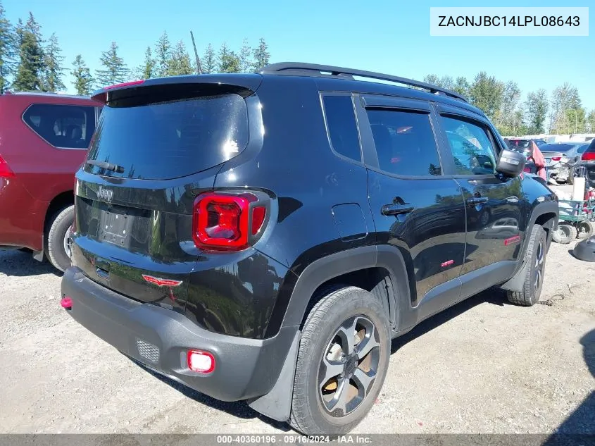 2020 Jeep Renegade Trailhawk 4X4 VIN: ZACNJBC14LPL08643 Lot: 40360196