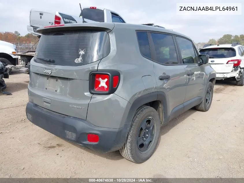 2020 Jeep Renegade Sport Fwd VIN: ZACNJAAB4LPL64961 Lot: 40674538