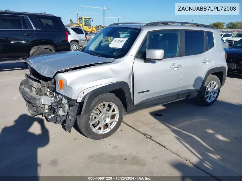 2020 Jeep Renegade Latitude Fwd VIN: ZACNJABB7LPL72003 Lot: 40691220