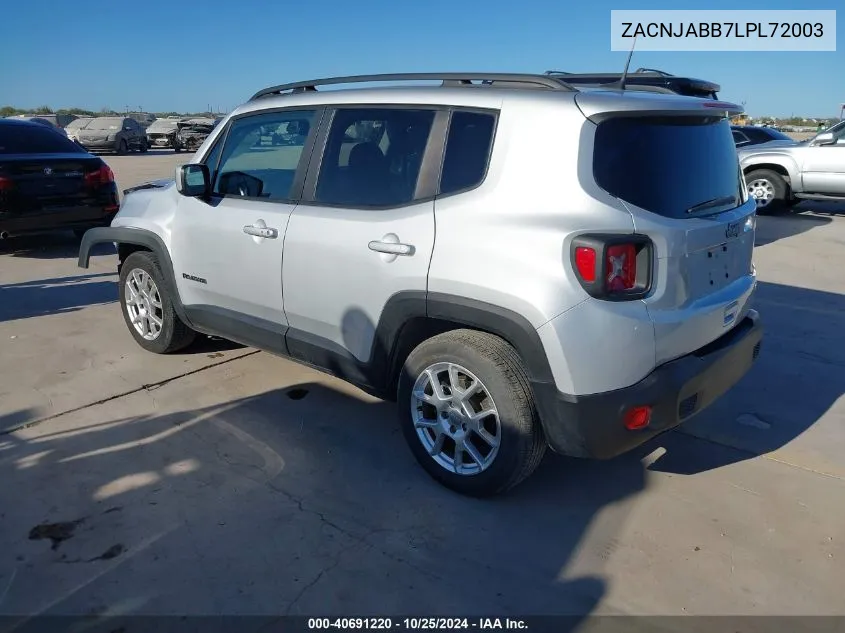 2020 Jeep Renegade Latitude Fwd VIN: ZACNJABB7LPL72003 Lot: 40691220