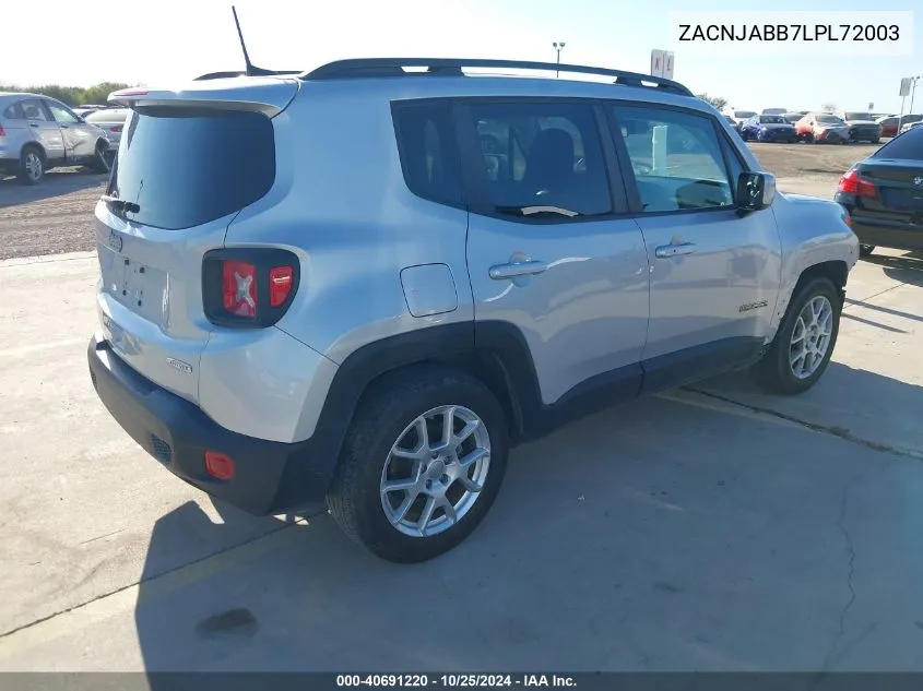 2020 Jeep Renegade Latitude Fwd VIN: ZACNJABB7LPL72003 Lot: 40691220