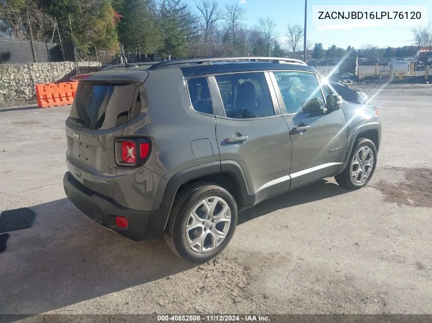 2020 Jeep Renegade Limited 4X4 VIN: ZACNJBD16LPL76120 Lot: 40852508