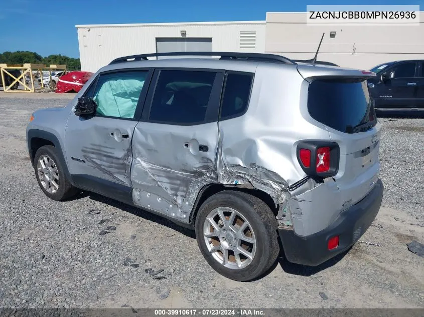 2021 Jeep Renegade Latitude Fwd VIN: ZACNJCBB0MPN26936 Lot: 39910617