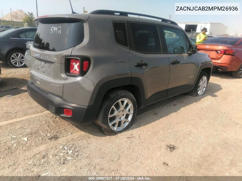 2021 Jeep Renegade Sport Fwd VIN: ZACNJCAB2MPM26936 Lot: 39967527