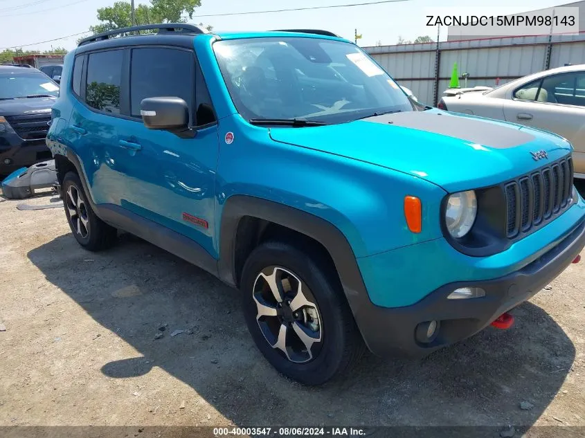 2021 Jeep Renegade Trailhawk 4X4 VIN: ZACNJDC15MPM98143 Lot: 40003547