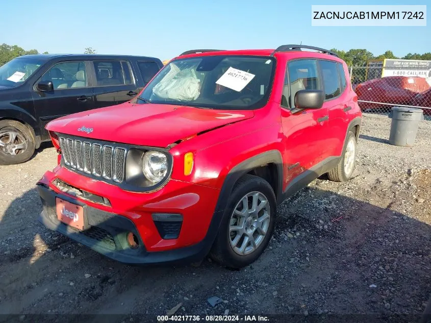 2021 Jeep Renegade Sport Fwd VIN: ZACNJCAB1MPM17242 Lot: 40217736