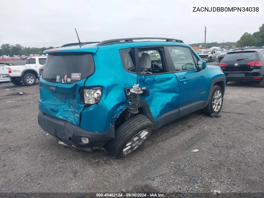 2021 Jeep Renegade Latitude VIN: ZACNJDBB0MPN34038 Lot: 40462134