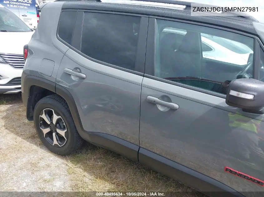 2021 Jeep Renegade Trailhawk VIN: ZACNJDC15MPN27981 Lot: 40495634