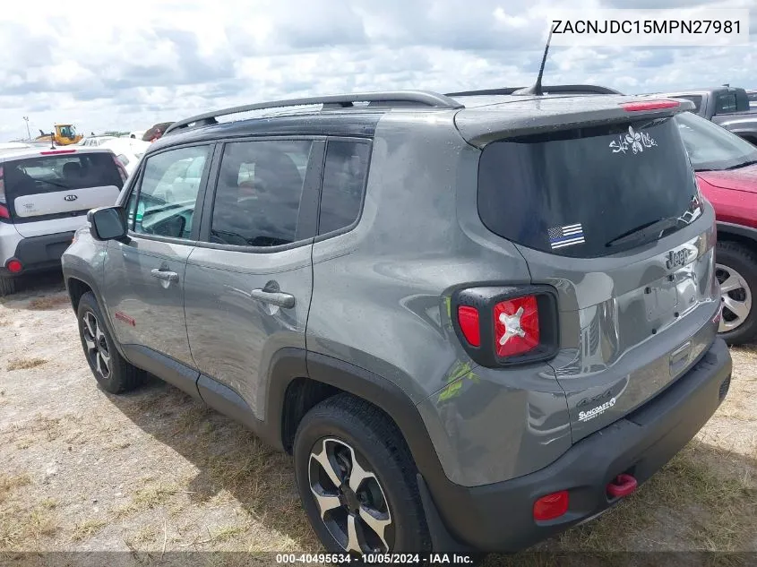 2021 Jeep Renegade Trailhawk VIN: ZACNJDC15MPN27981 Lot: 40495634