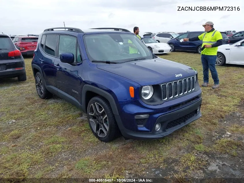 2021 Jeep Renegade Latitude Fwd VIN: ZACNJCBB6MPM72316 Lot: 40515457