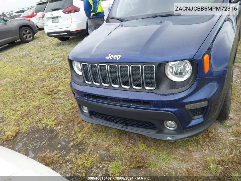 2021 Jeep Renegade Latitude Fwd VIN: ZACNJCBB6MPM72316 Lot: 40515457