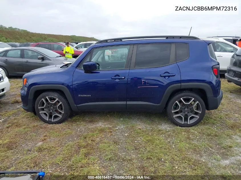 2021 Jeep Renegade Latitude Fwd VIN: ZACNJCBB6MPM72316 Lot: 40515457