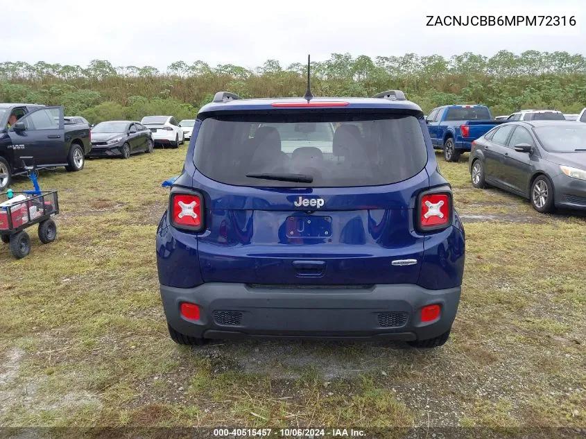 2021 Jeep Renegade Latitude Fwd VIN: ZACNJCBB6MPM72316 Lot: 40515457