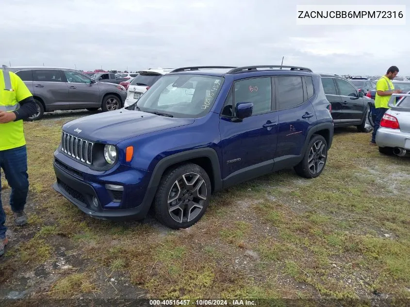 2021 Jeep Renegade Latitude Fwd VIN: ZACNJCBB6MPM72316 Lot: 40515457